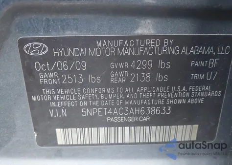 2010 Hyundai Sonata Gls из США, поврежденный, VIN 5NPET4AC3AH638633